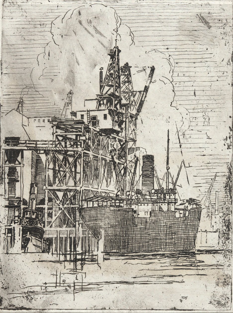Vrachtschip aan de pier door Roswell Morse Shurtleff
