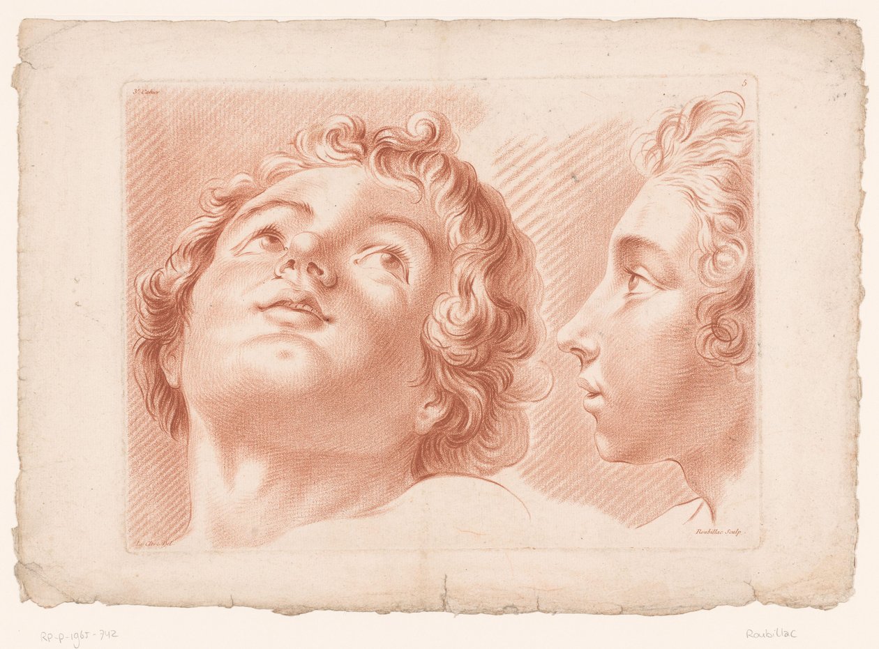 Twee hoofden van jongens door Louis François Roubillac