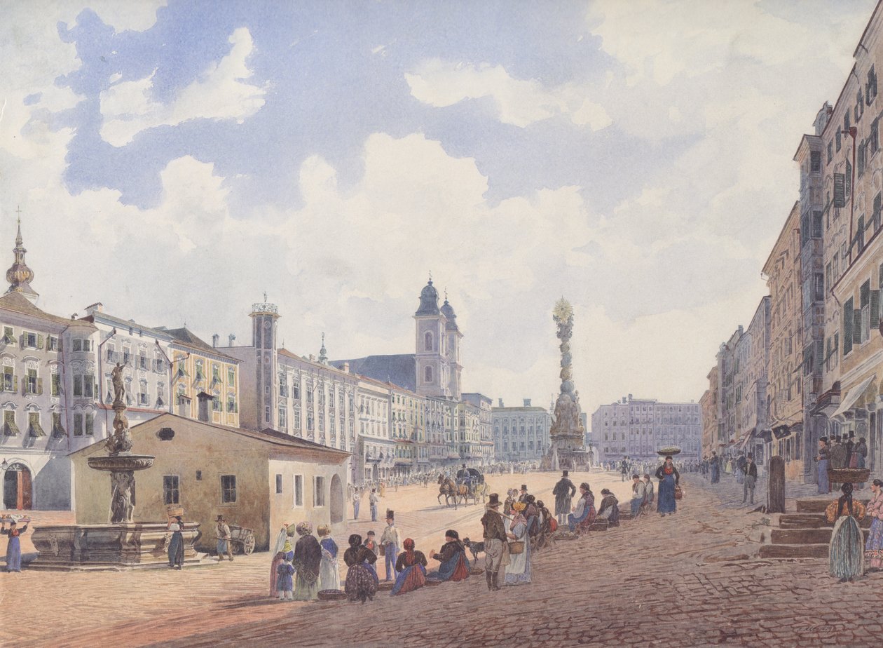 Het Hoofdplein in Linz door Rudolf von Alt