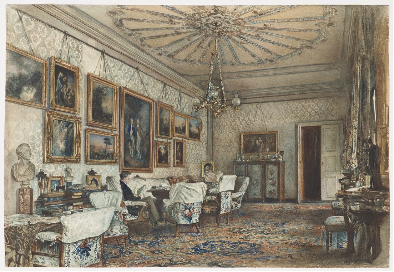 Salon in het appartement van graaf Lanckoronski in Wenen door Rudolf von Alt