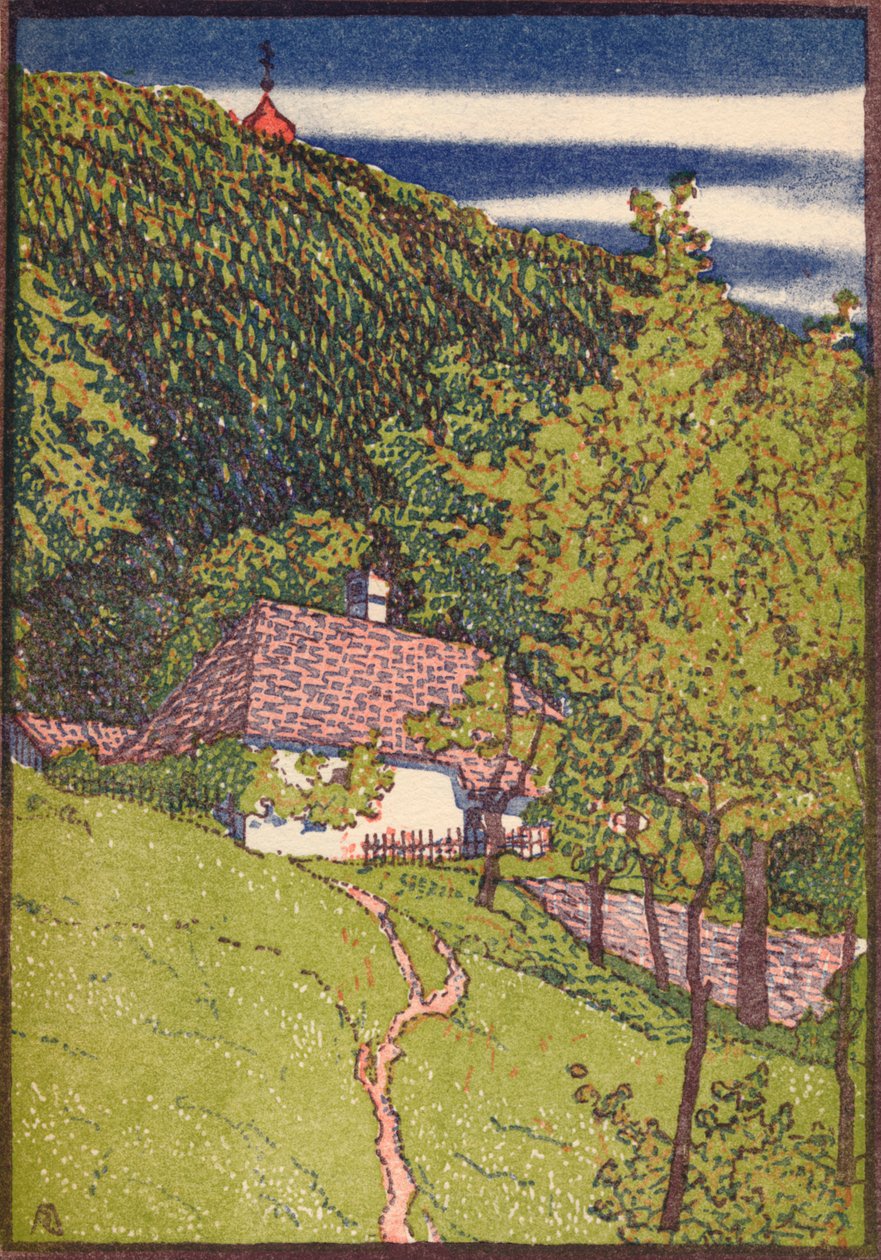 Een gekleurde houtsnede, ca. 1910 door Rudolf Junk