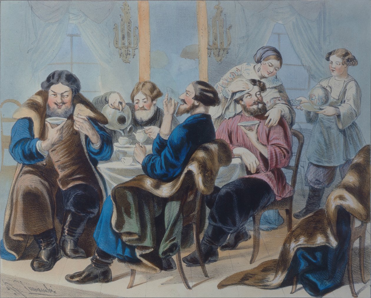 Thee en suiker. Thee drinken in een taverne door Rudolf Kasimirovich Zhukovsky