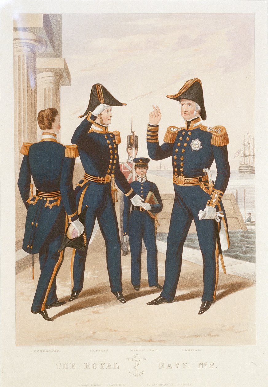 De Koninklijke Marine. Nr. 2. Commandant. Kapitein. Adelborst. Admiraal. door Rudolph Ackermann