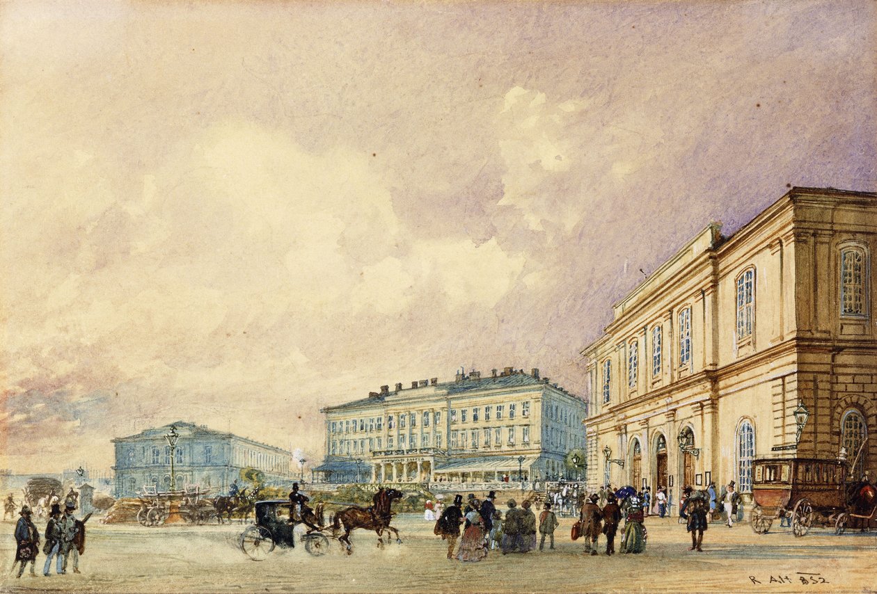 Het Zuidstation, Wenen; Der Südbahnhof, Wien, 1852 door Rudolf von Alt