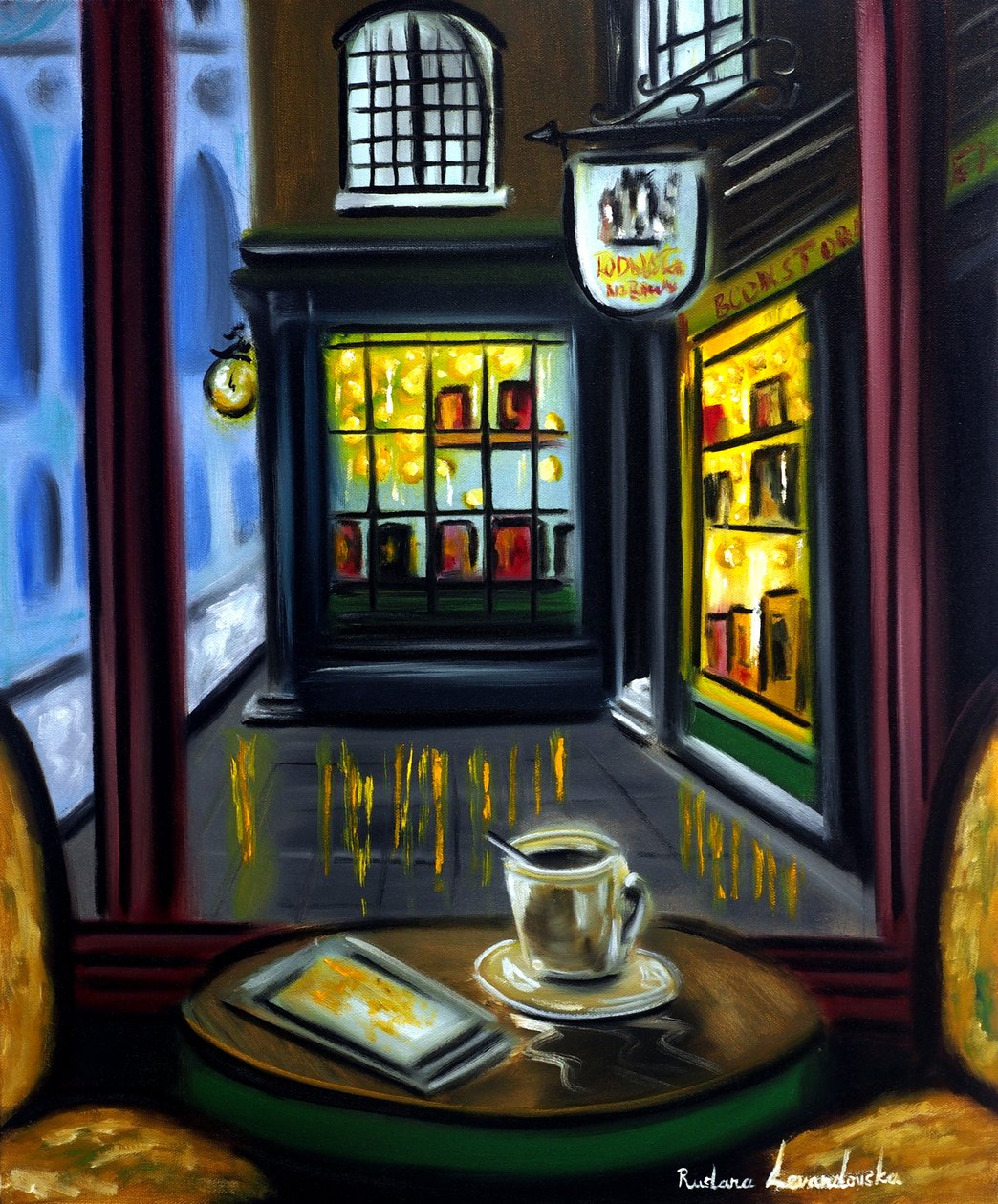 Koffie en een boekhandel, 2025 (olieverf op doek) door Ruslana Levandovska
