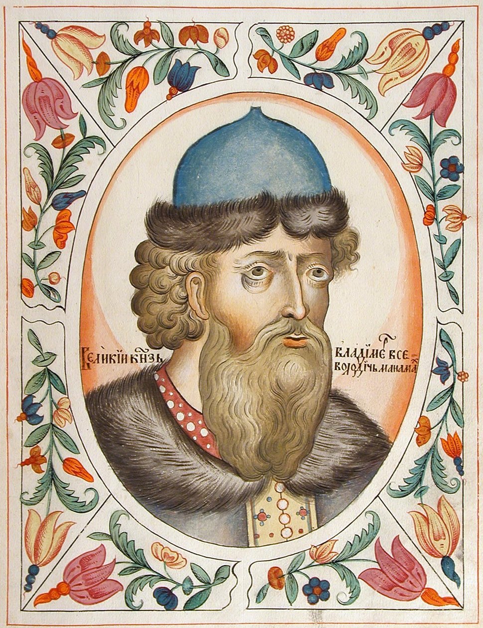 Grootvorst Vladimir II Monomakh van Kiev Uit het Tsarskiy titulyarnik Tsaren Boek van Titels, 1672 door Russian Master
