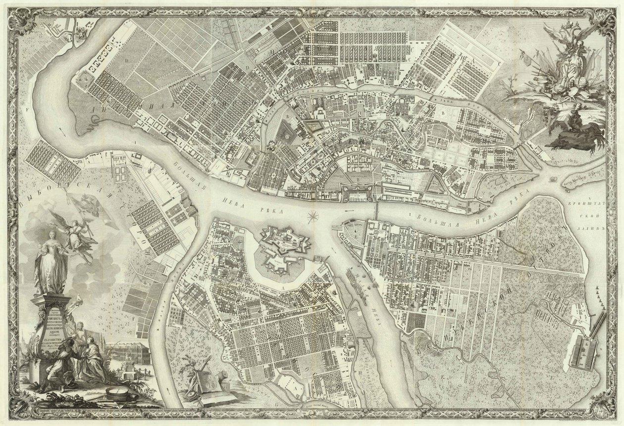 Kaart van Petersburg Boek ter gelegenheid van de 50e verjaardag van de oprichting van Sint-Petersburg, 1753 door Russian Master