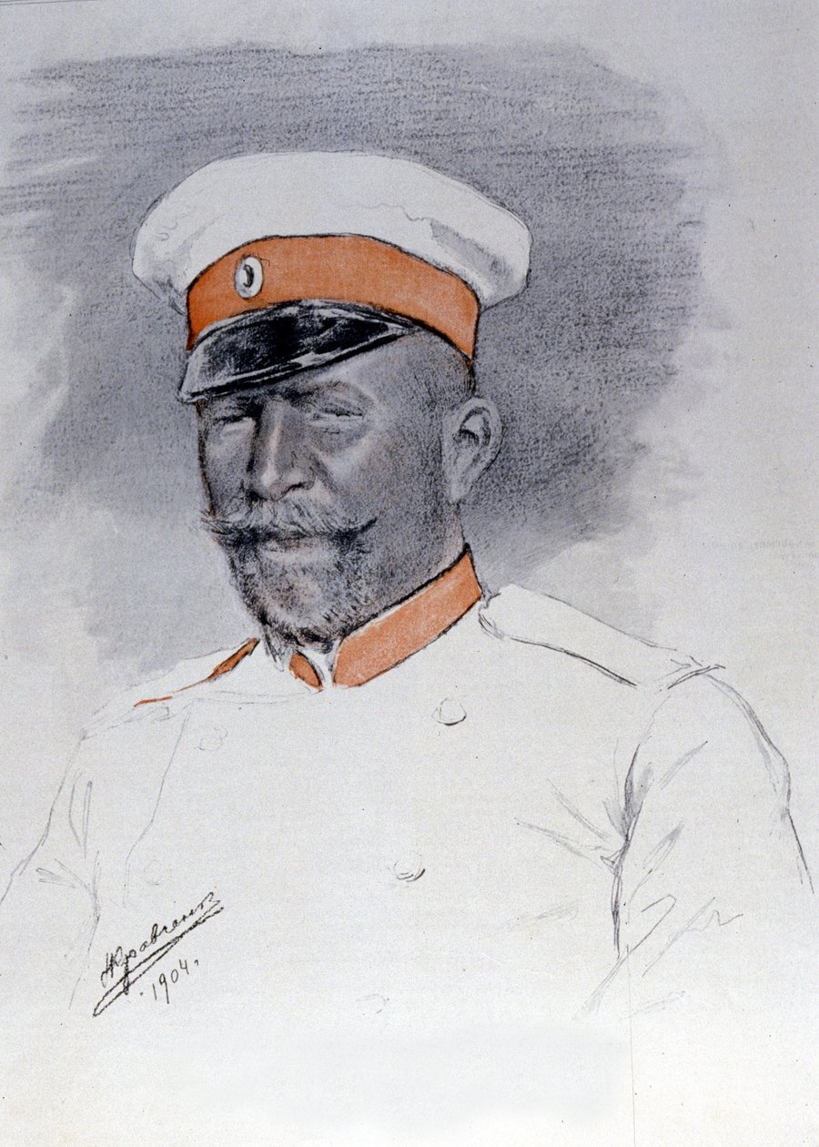 Generaal Anatoli Stoessel Commandant van het Port Arthurplein, Pastel van Kraftsjenko door Russian School
