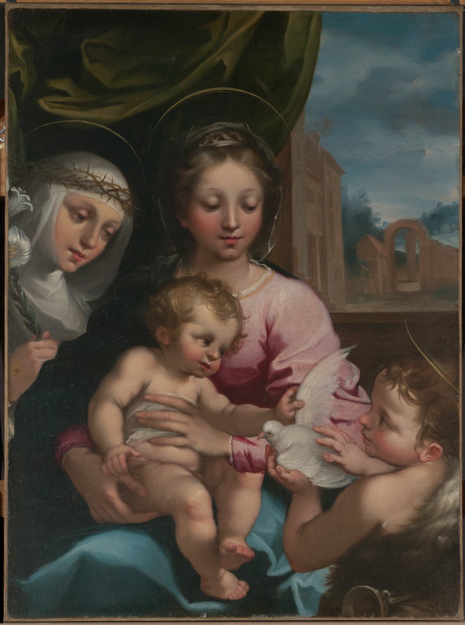 Maagd en kind met de jonge Sint Johannes de Doper en Sint Catharina van Siena door Rutilio Manetti