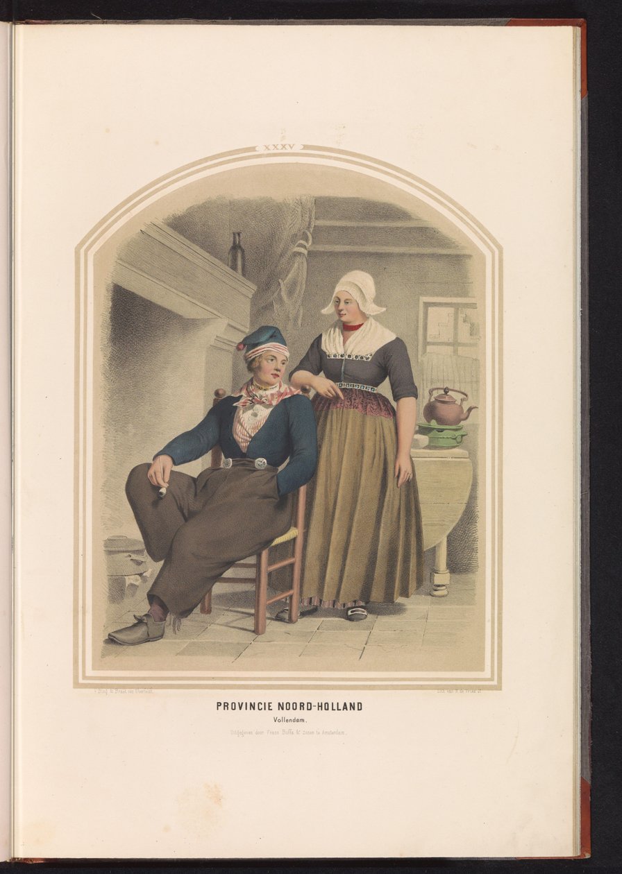 Klederdracht van Volendam in Noord-Holland, 1857 door Ruurt de Vries