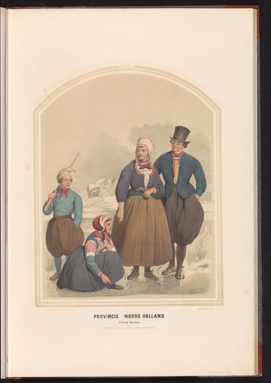 Klederdracht van eiland Marken in Noord-Holland, 1857 door Ruurt de Vries