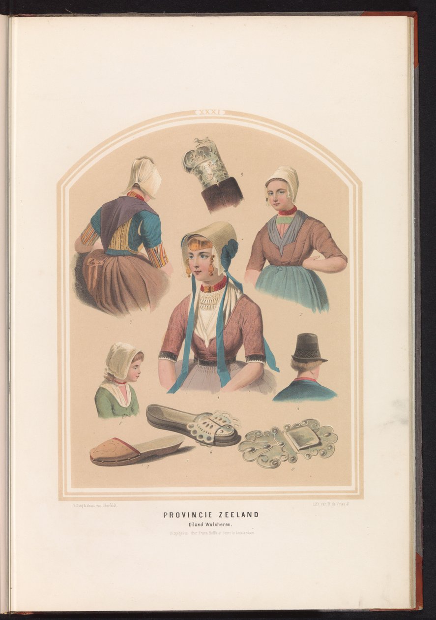 Klederdracht van eiland Walcheren in Zeeland, 1857 door Ruurt de Vries