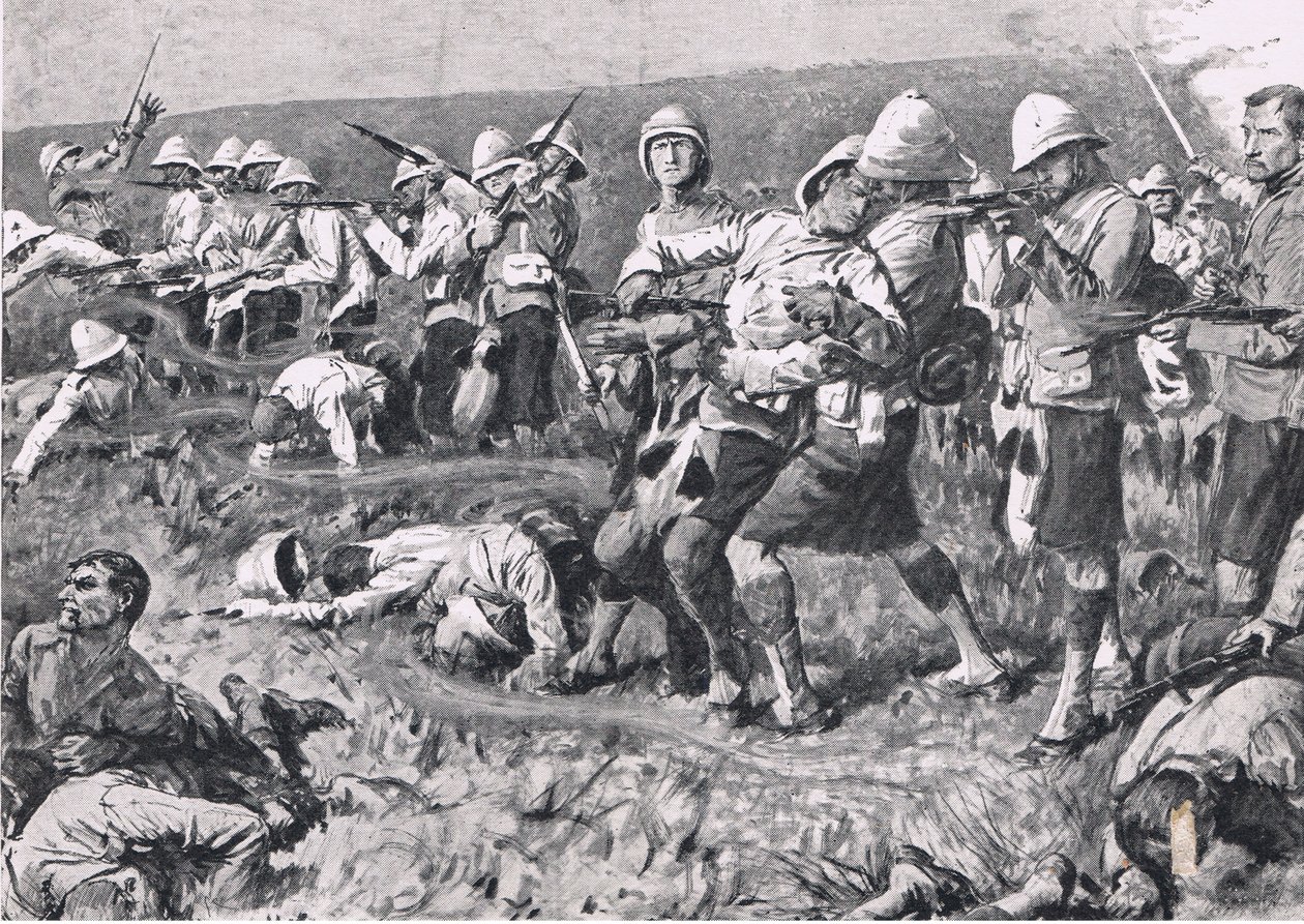 Majuba Hill, 27 februari 1881 (1e Boerenoorlog), illustratie uit British Battles on Land and Sea, 1915 door S. Begg