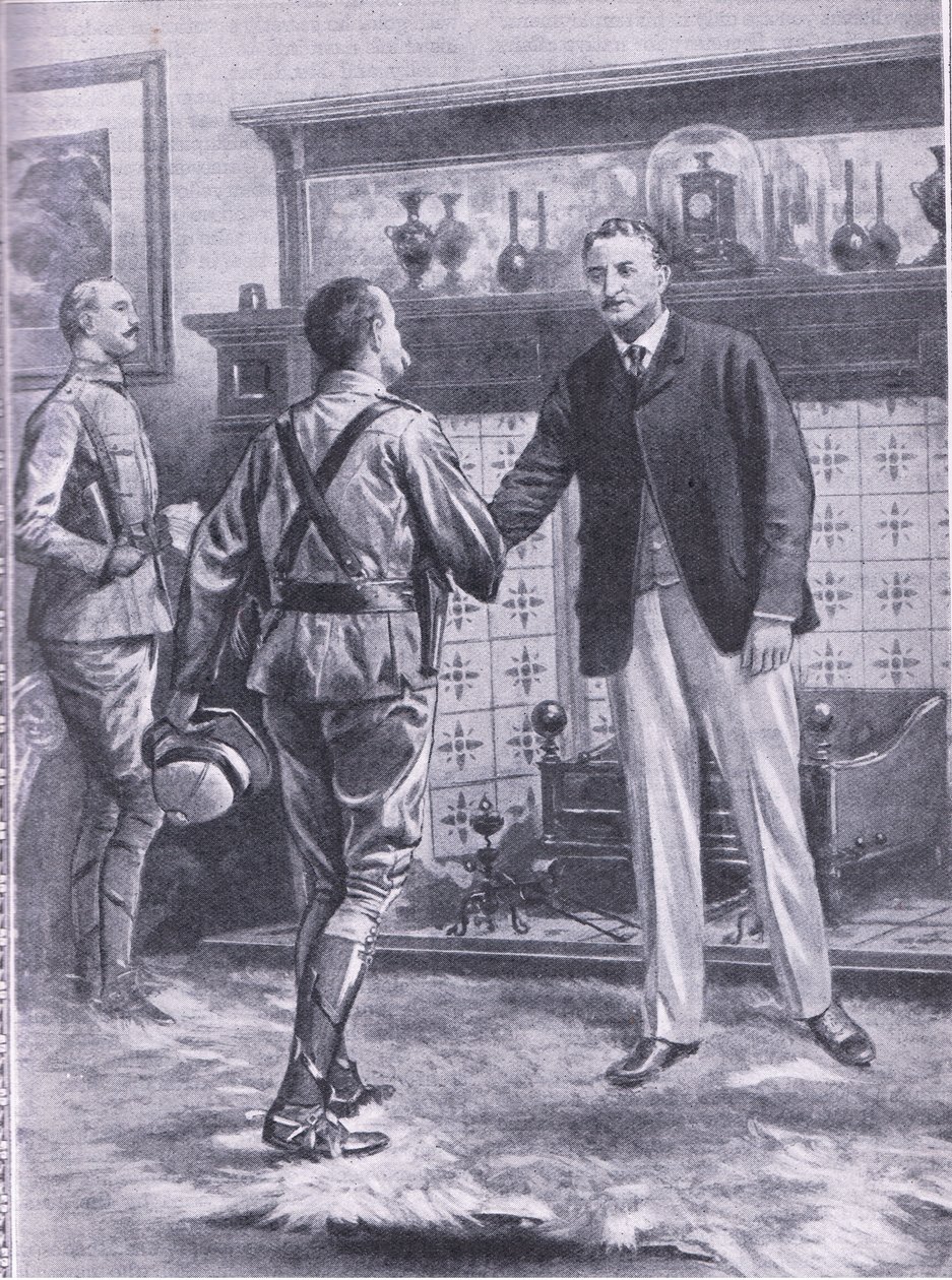 Toen Kimberley werd ontzet door French. Generaal French en Cecil Rhodes, illustratie uit Cassells Romance of Famous Lives, ca. 1940 door S. Begg