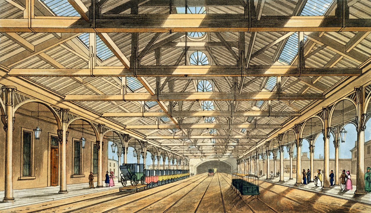 Nieuw Station, Lime Street, ingang van de tunnel en boekingskantoren, uit 