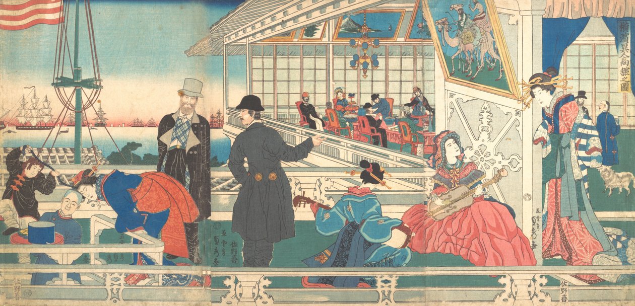 Huis van buitenlandse kooplieden in Yokohama, 9e maand, 1861 door Sadahide Utagawa