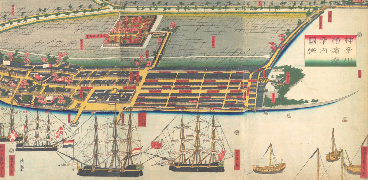 Beeldgids voor Yokohama Haven, 7e maand, 1860 door Sadahide Utagawa