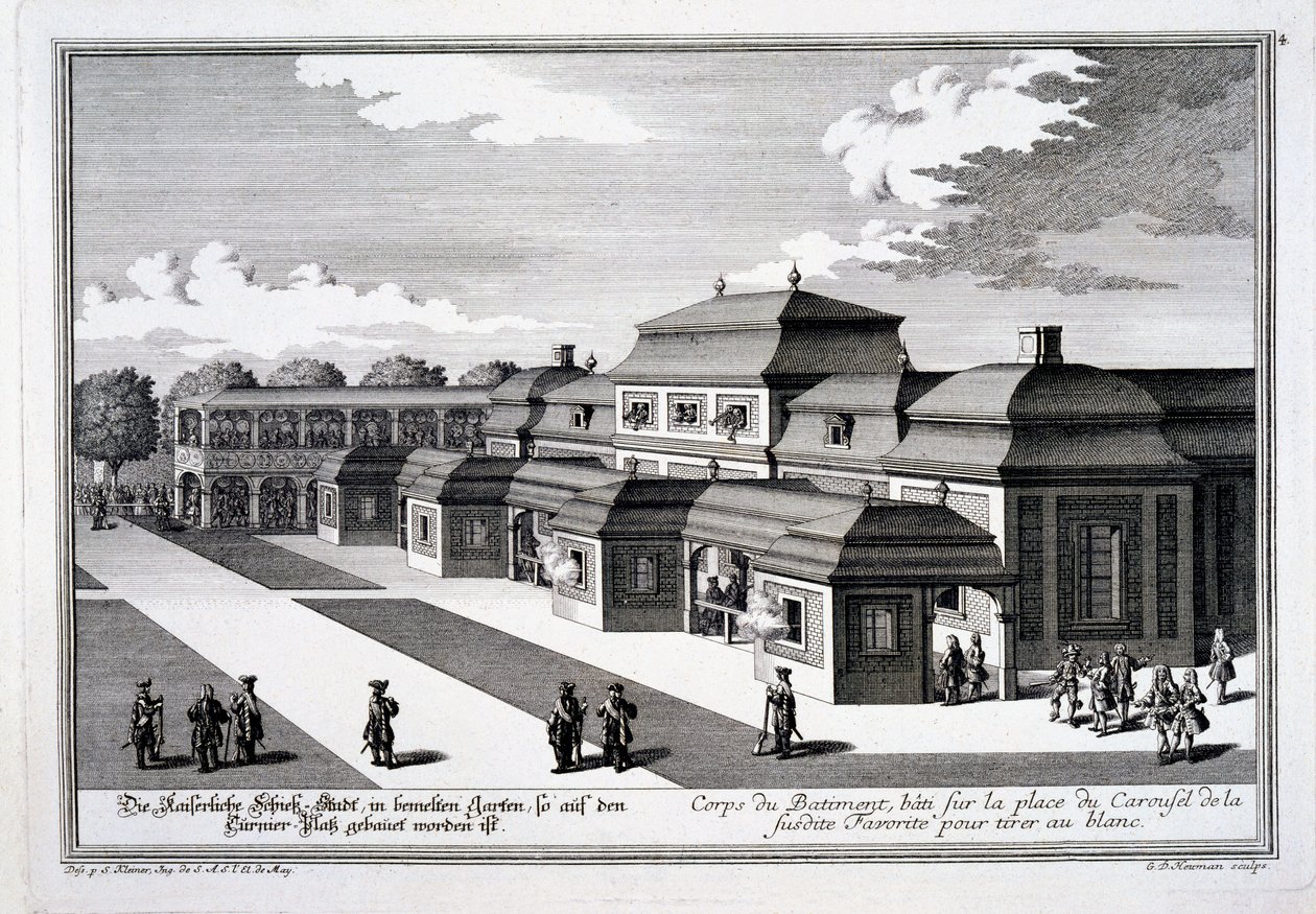 Schietbaan gebouwd op de Place du Carousel voor het Prinselijk Paleis, Wenen, uit 