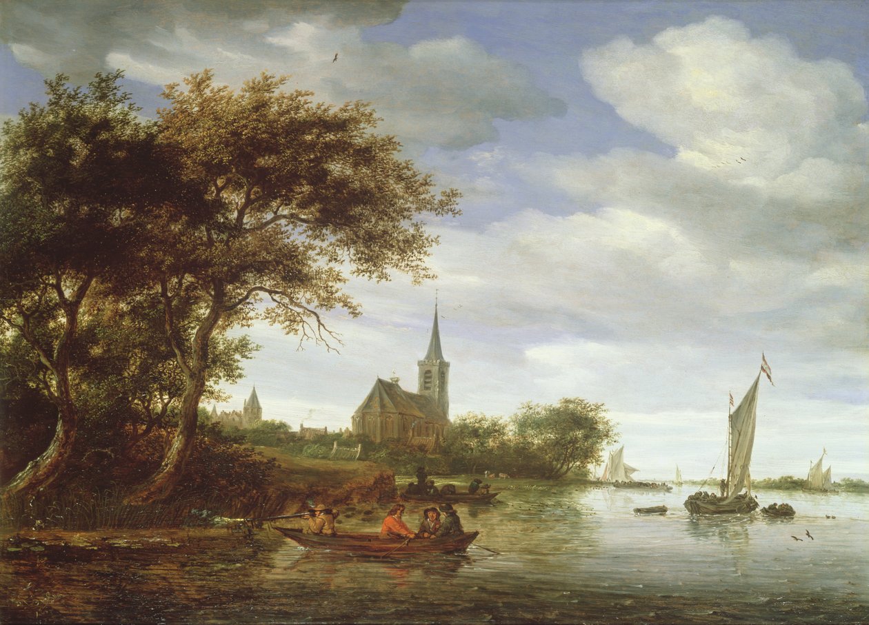 Rivierscène door Salomon van Ruisdael or Ruysdael