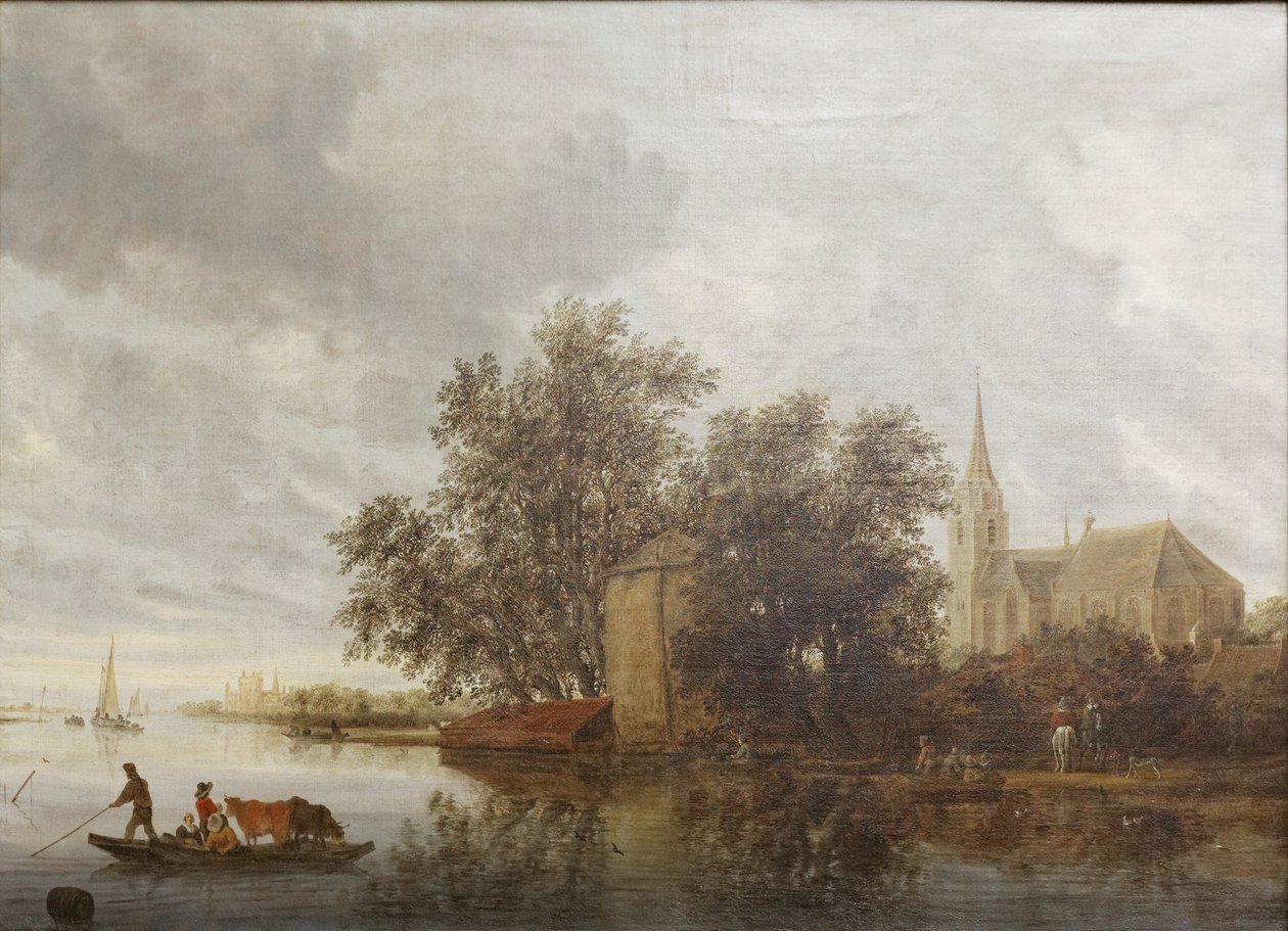 Rivieroevers met een kerk door Salomon van Ruisdael or Ruysdael