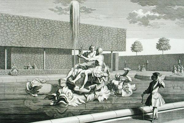 De fontein van Neptunus en Thetis in het Belvedere Paleis, Wenen, gegraveerd door Jakob Gottlieb Thelott, gepubliceerd c.1730-40 door Salomon (after) Kleiner