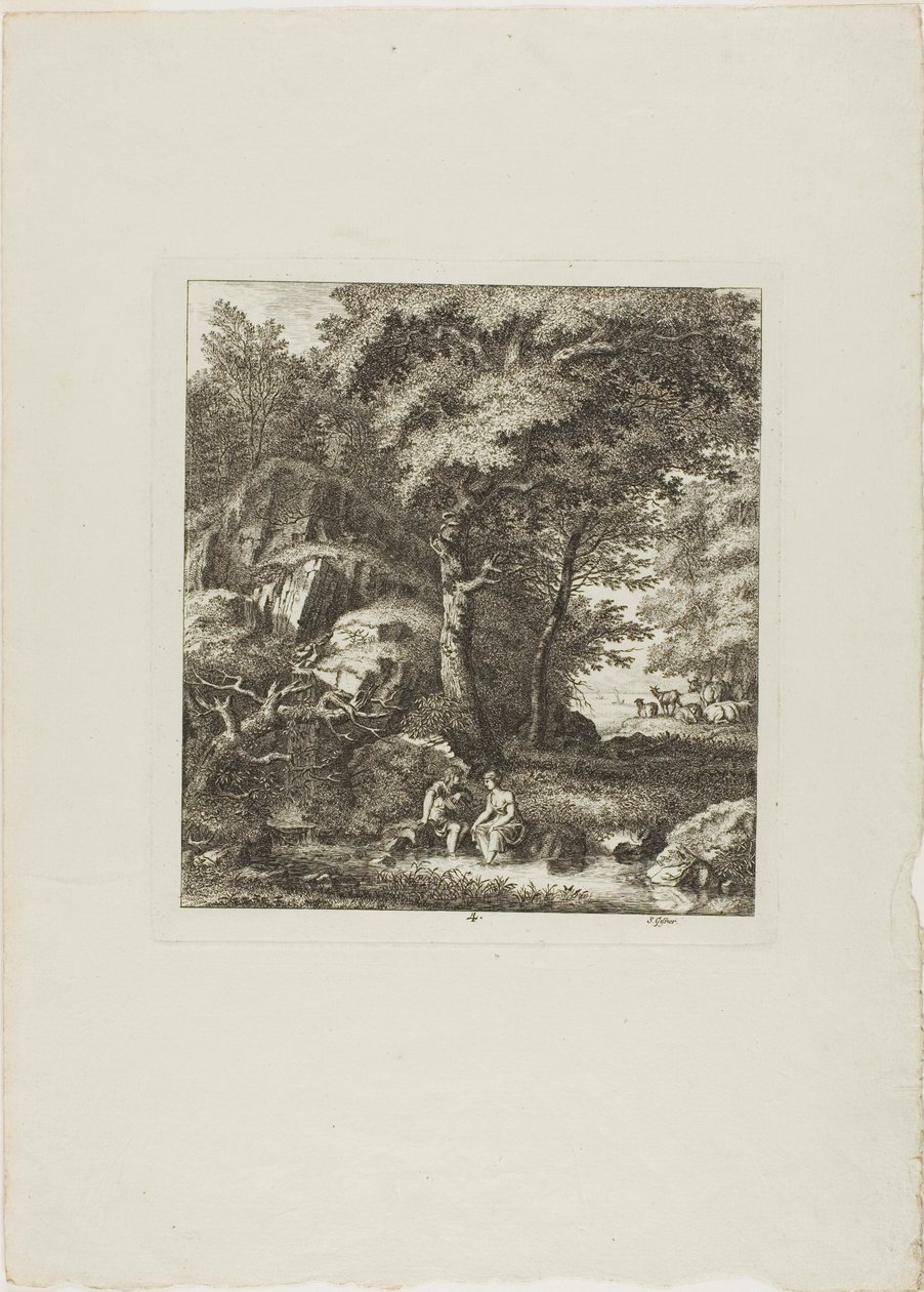 Paar zittend in een glade door Salomon Gessner
