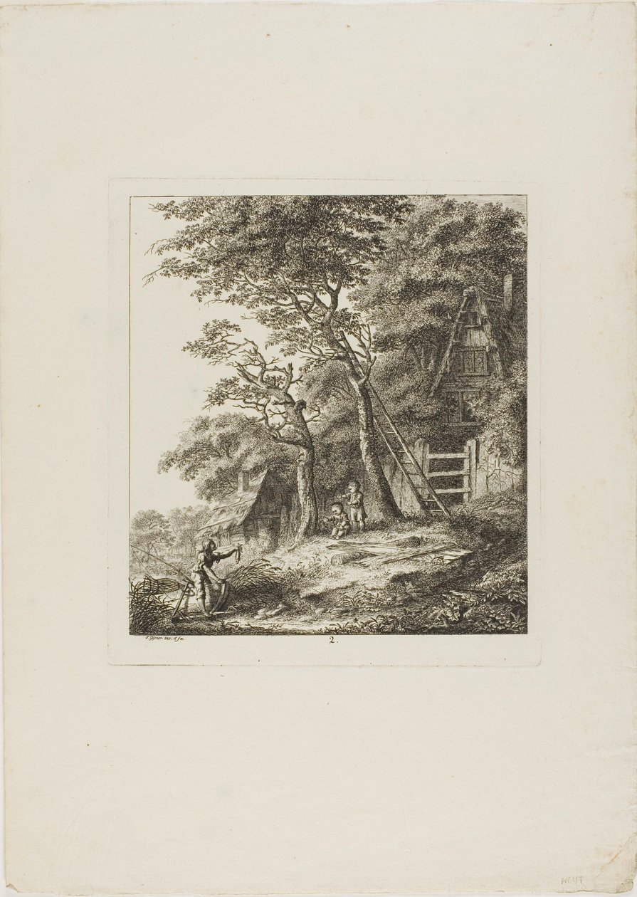 Vissers met kinderen, plaat twee uit Paysages Dédiés à M. Warelet door Salomon Gessner