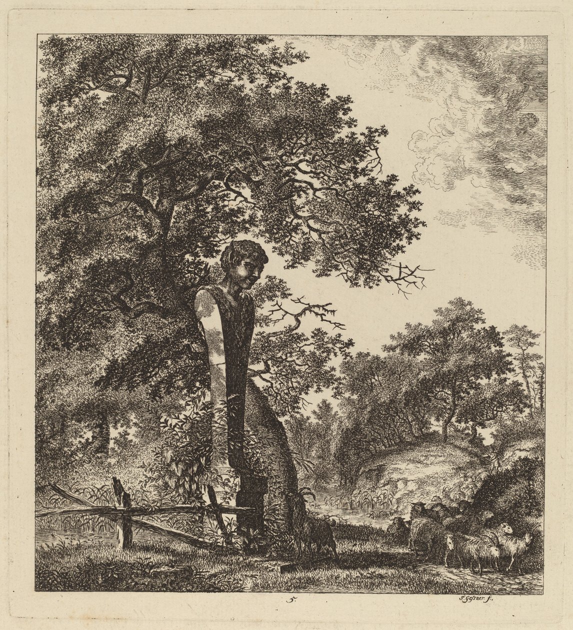Boslandschap met een Kudde Geiten en een Herm, 1764 door Salomon Gessner