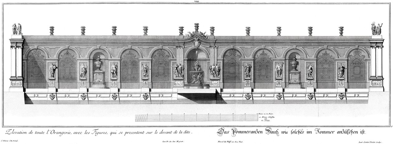 Opstand van het Pomeranzenhuis in de zomer door Salomon Kleiner