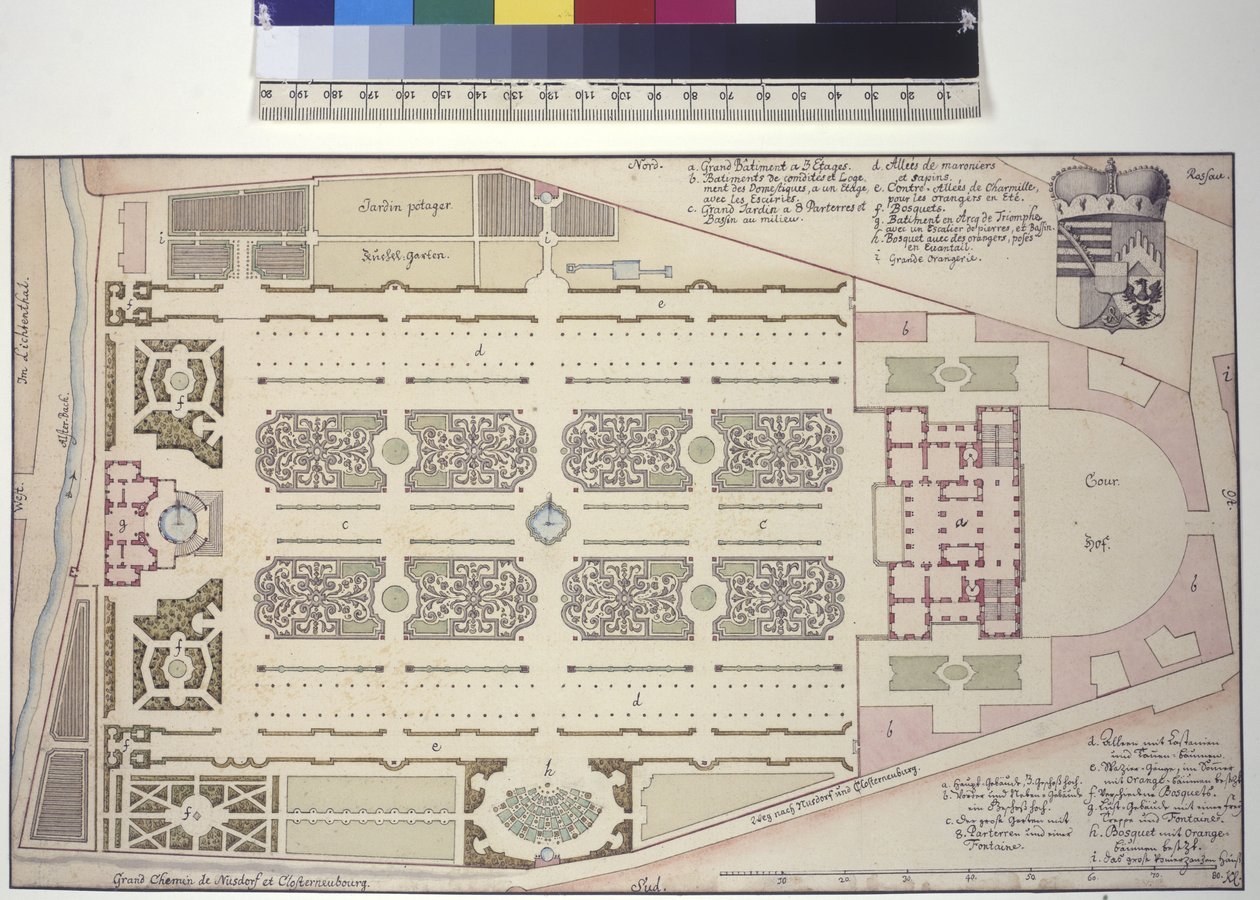 Volledige pagina: Liechtenstein tuin paleis - plattegrond (pen en inkt tekening) door Salomon Kleiner