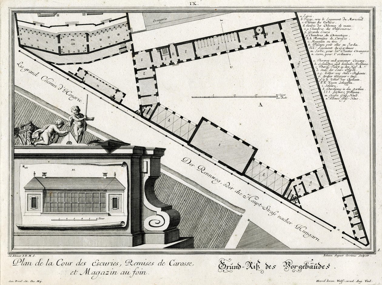 Plattegrond van de bijgebouwen aan de Rennweg door Salomon Kleiner