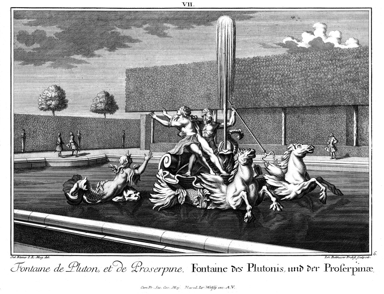 Uitzicht op de fontein van Pluto en Proserpina door Salomon Kleiner
