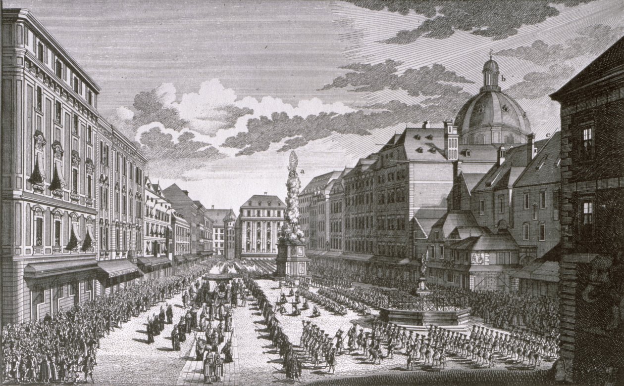 Uitzicht op een processie in de Graben gegraveerd door Georg-Daniel Heumann (1691-1759) door Salomon Kleiner
