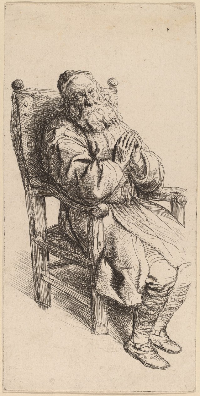 Oude Man die in een Fauteuil Slaapt door Salomon Koninck