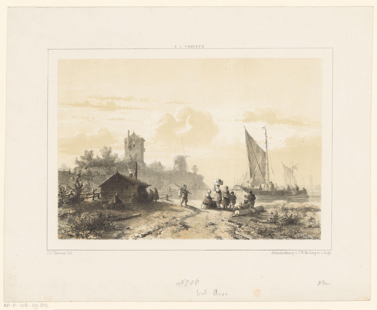 Bedrijvigheid rond de haven door Salomon Leonardus Verveer