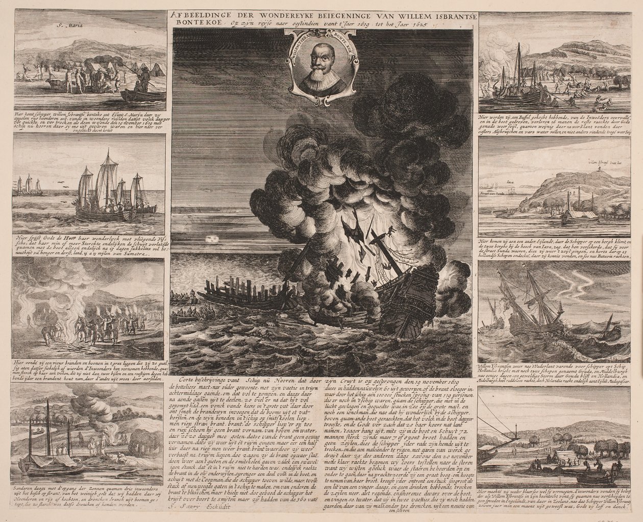 Titelpagina illustratie van de reis van Willem Isbrandtse Bontekoe naar Oost-Indië door Salomon Savery