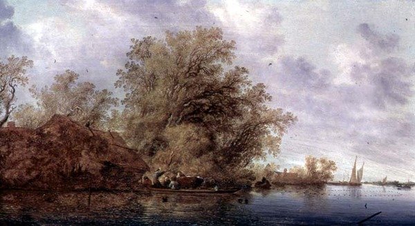 Bosrijk rivierlandschap door Salomon van Ruisdael or Ruysdael