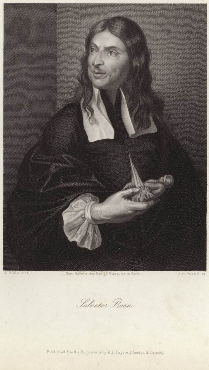 Portret van Salvator Rosa (gravure) door Salvator (after) Rosa
