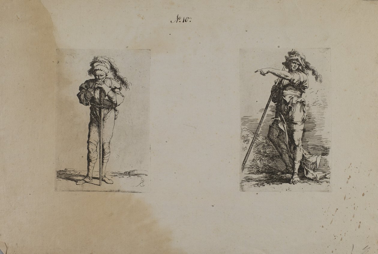 (Beeldjesreeks) Oude man met gepluimde hoed, rustende handen door Salvator Rosa