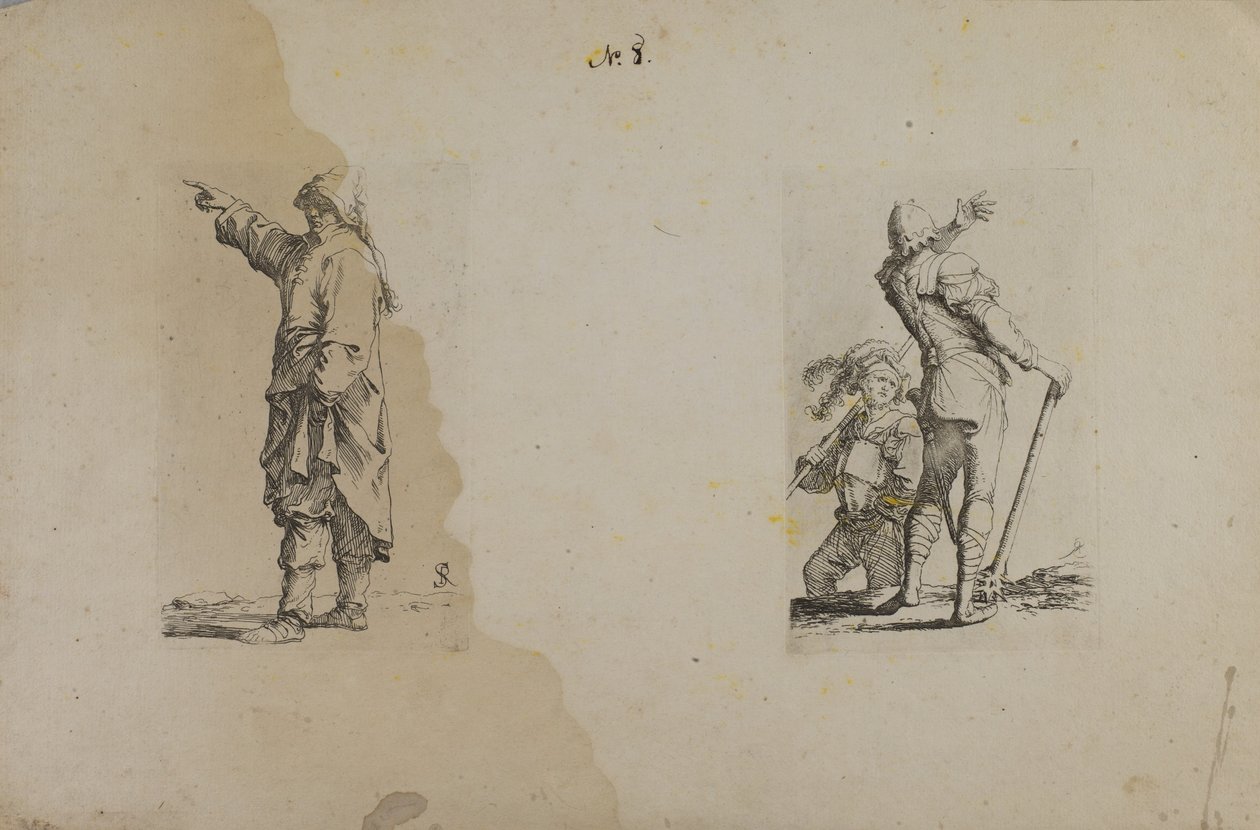 (Beeldje Serie) Staande Man met Lange Hoed, Wijzend door Salvator Rosa