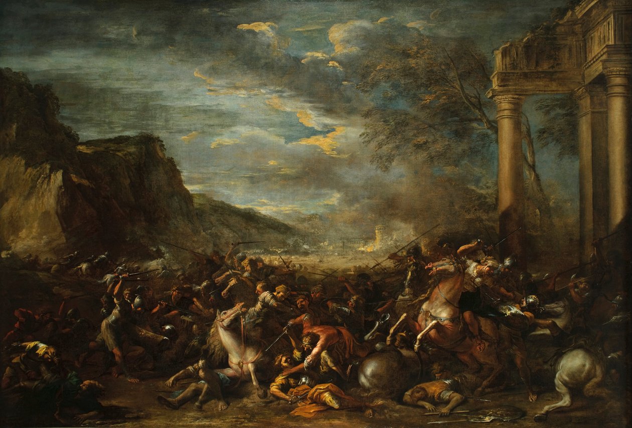 Een cavaleriegevecht door Salvator Rosa