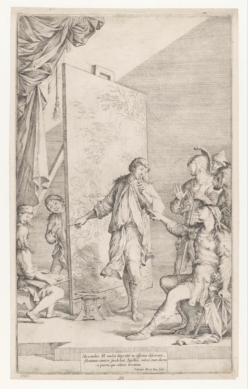 Alexander de Grote in het atelier van Apelles door Salvator Rosa