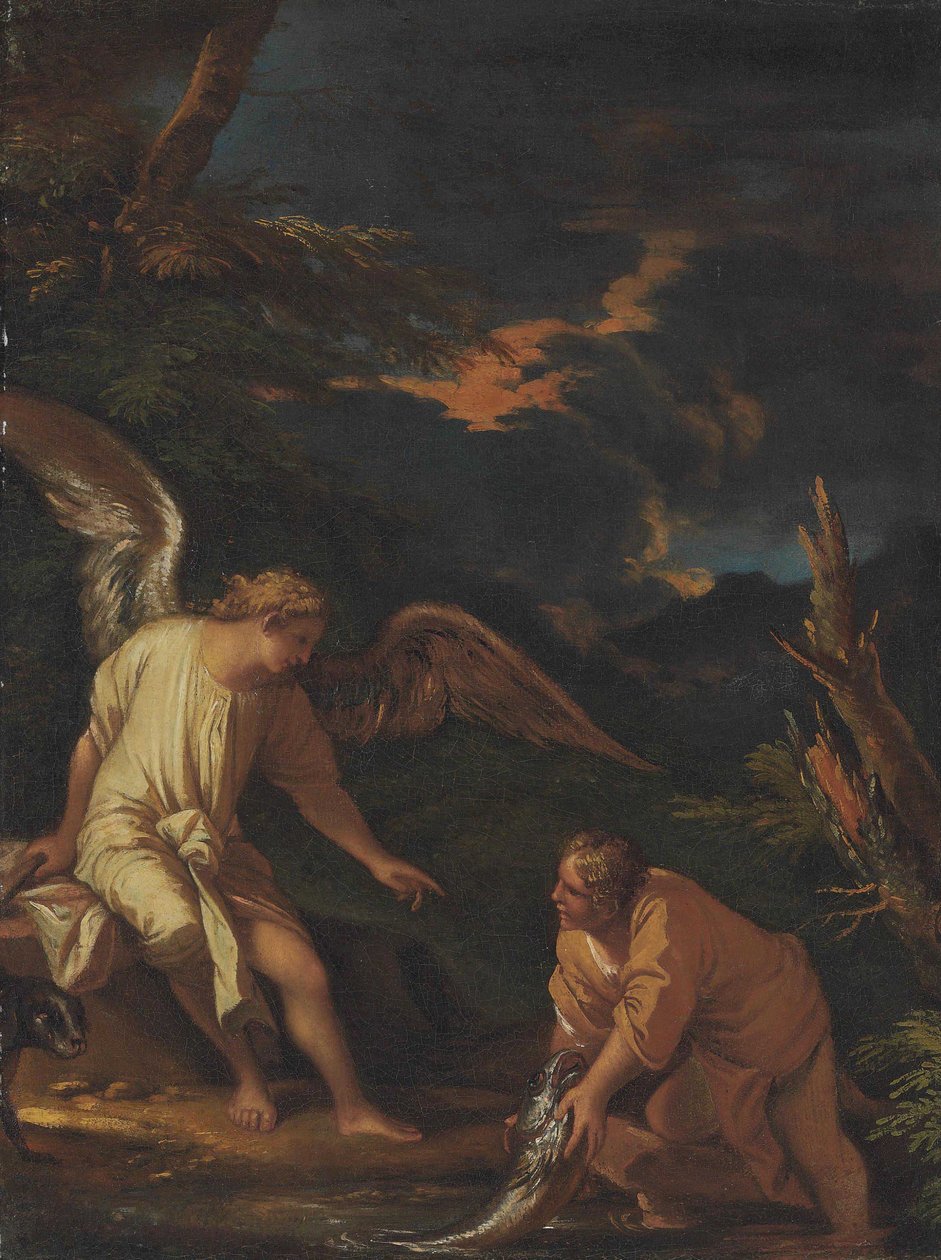 Toegeschreven aan Salvator Rosa - Tobias en de engel door Salvator Rosa
