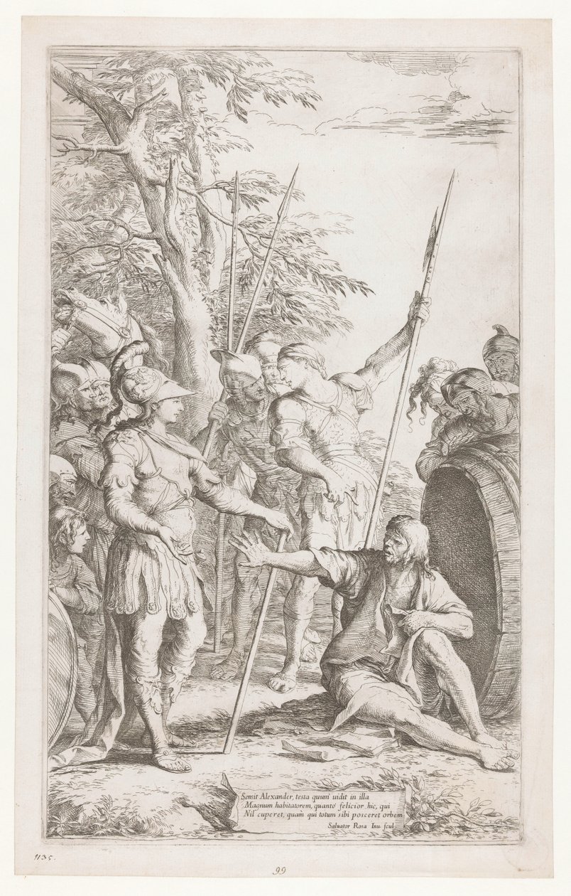 Diogenes vraagt Alexander niet in zijn licht te staan door Salvator Rosa