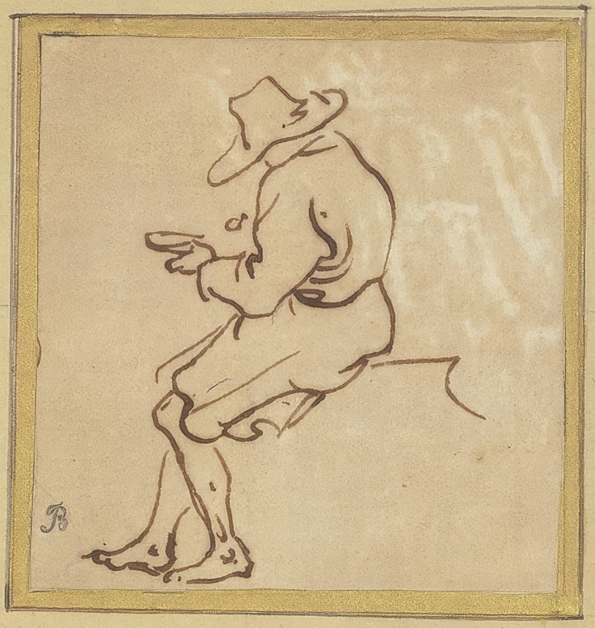 Zittende man in profiel naar links door Salvator Rosa