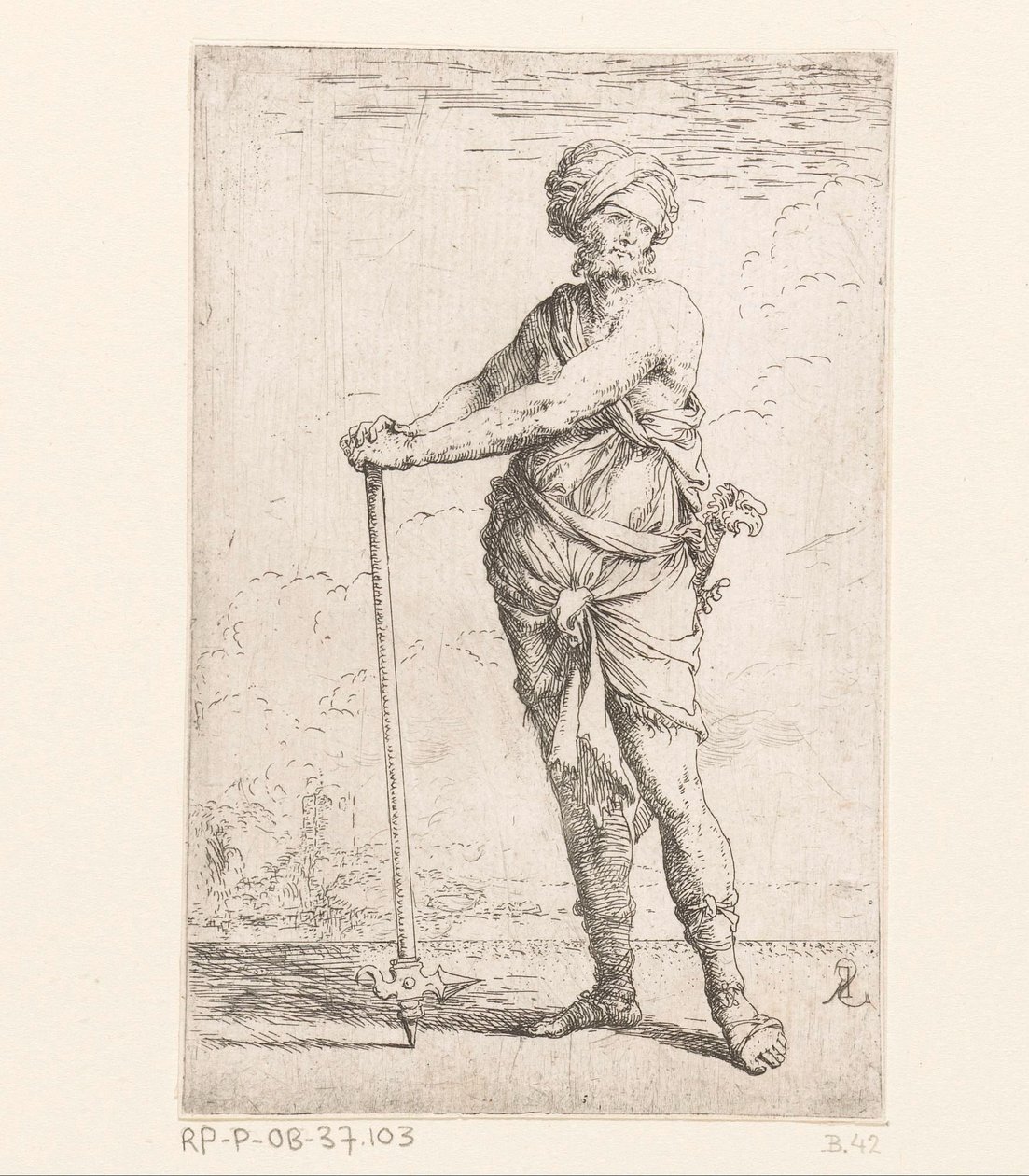 Soldaat met strijdhamer door Salvator Rosa