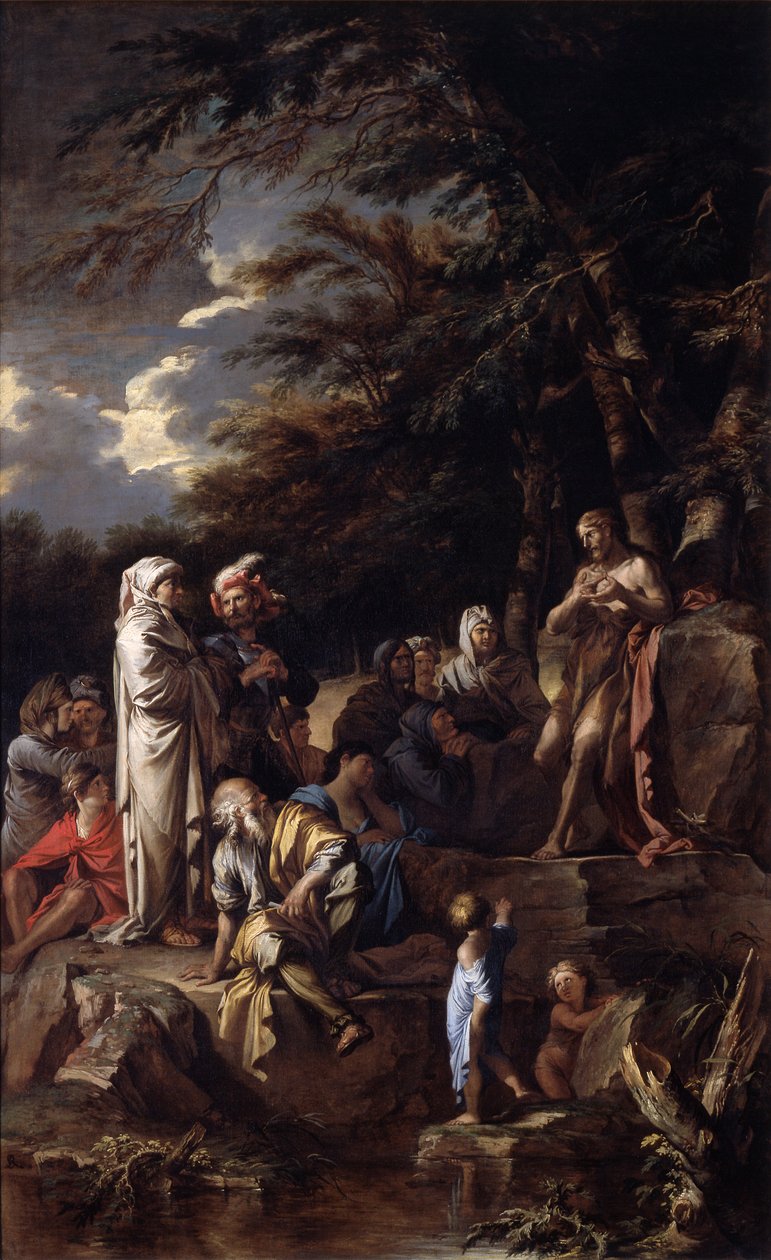 Johannes de Doper predikend in de woestijn, ca. 1660 (olieverf op doek) door Salvator Rosa