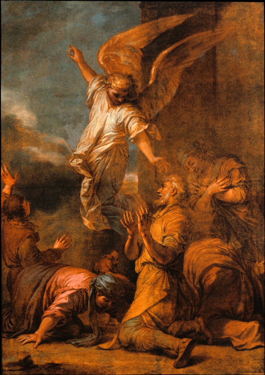 De engel die het huis van Tobias verlaat door Salvator Rosa