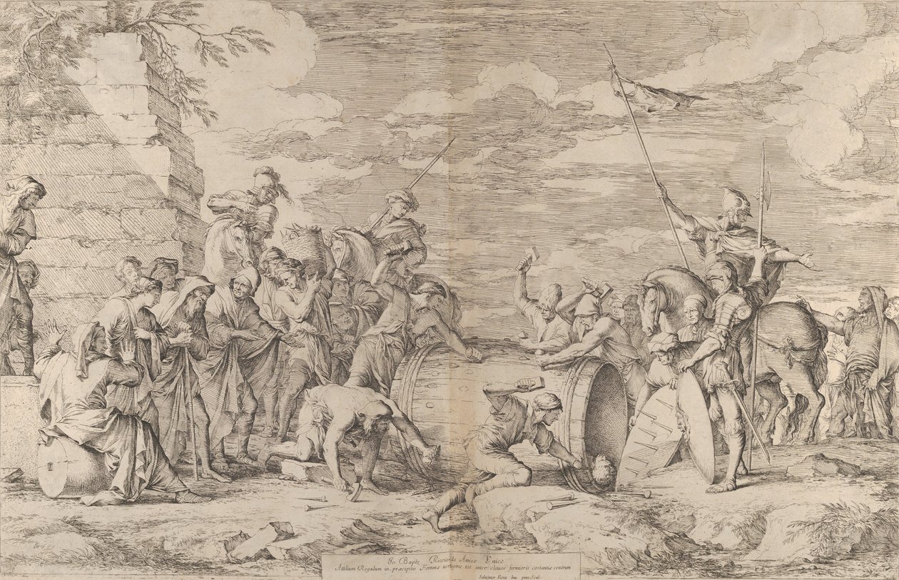 De dood van Marcus Atilius Regulus, getoond terwijl hij in een ton wordt genageld door de Carthagers, ca. 1661-62 door Salvator Rosa