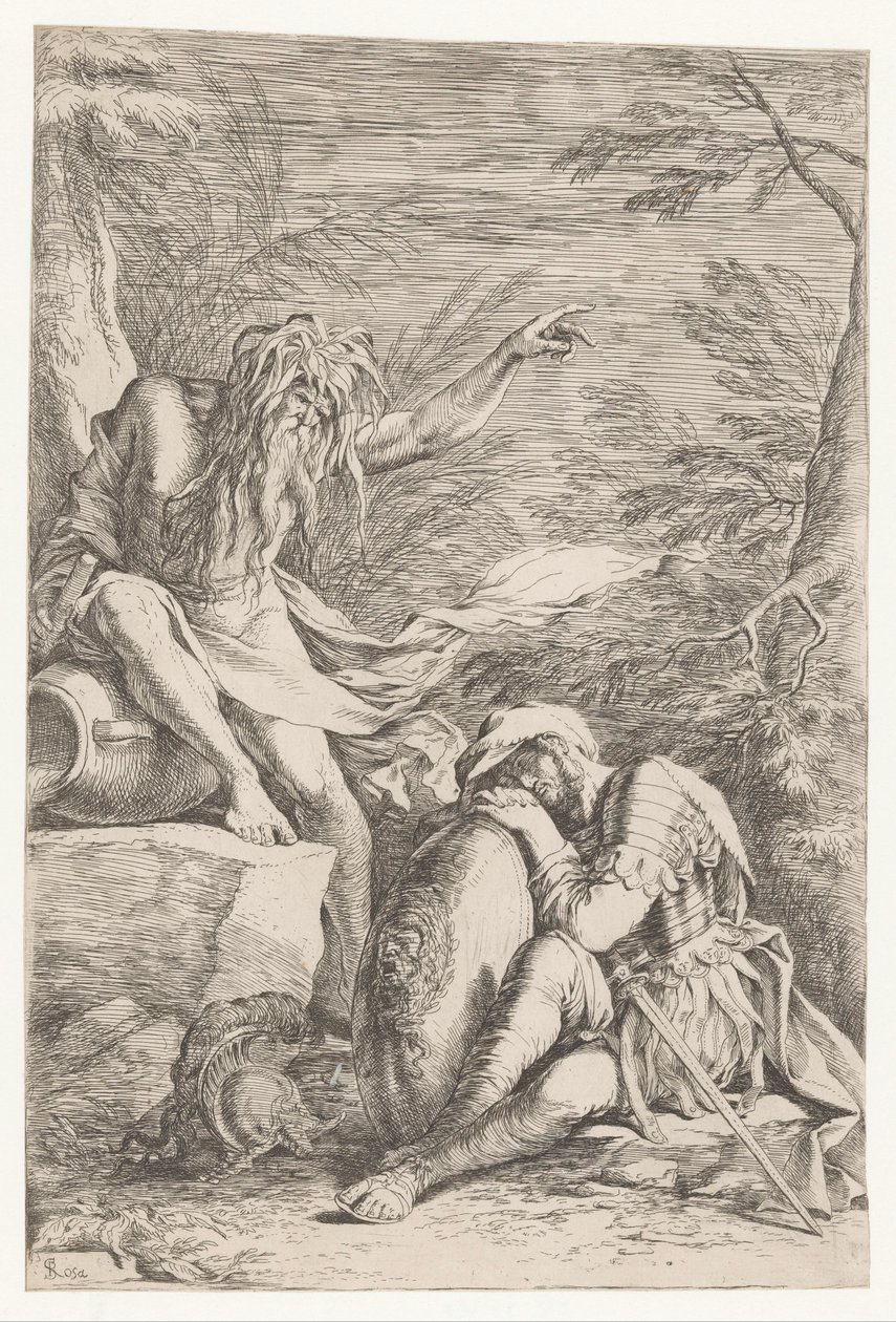 Tiberinus verschijnt aan Aeneas door Salvator Rosa